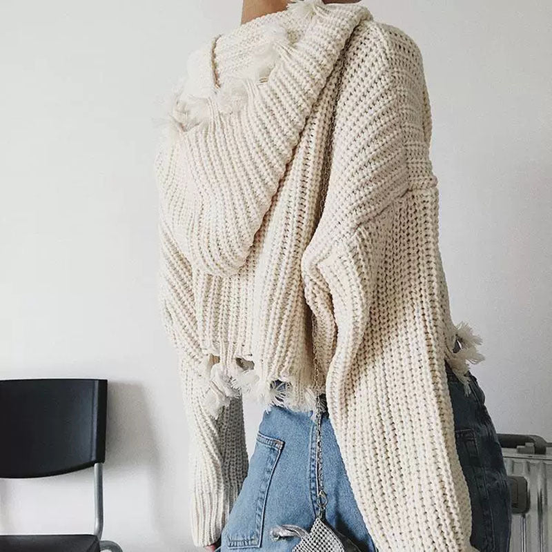 Pull Oversize Épaules Dénudées Maille Fluffy