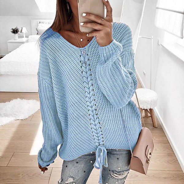 Pull en Maille avec Lacet Décolleté V