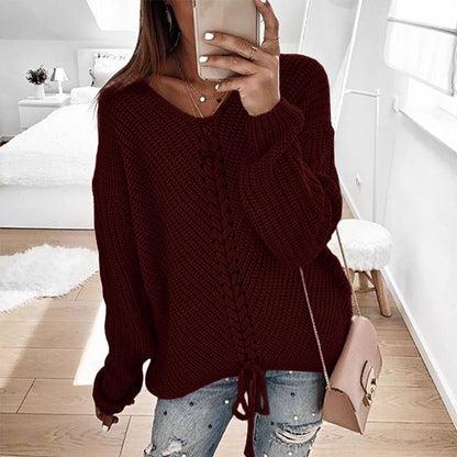 Pull en Maille avec Lacet Décolleté V
