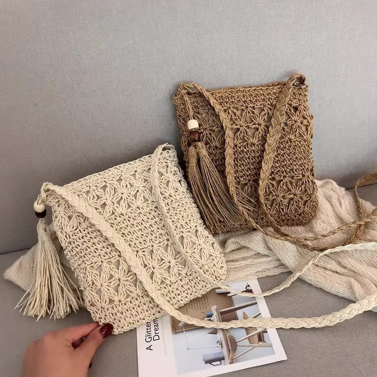 Sac Tressé Ajouré Poignée Courte Bandoulière