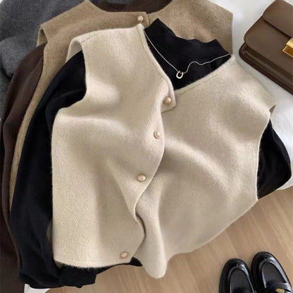 Gilet sans manches chic à boutons contrastés