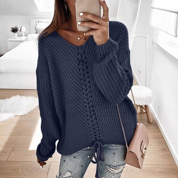 Pull en Maille avec Lacet Décolleté V