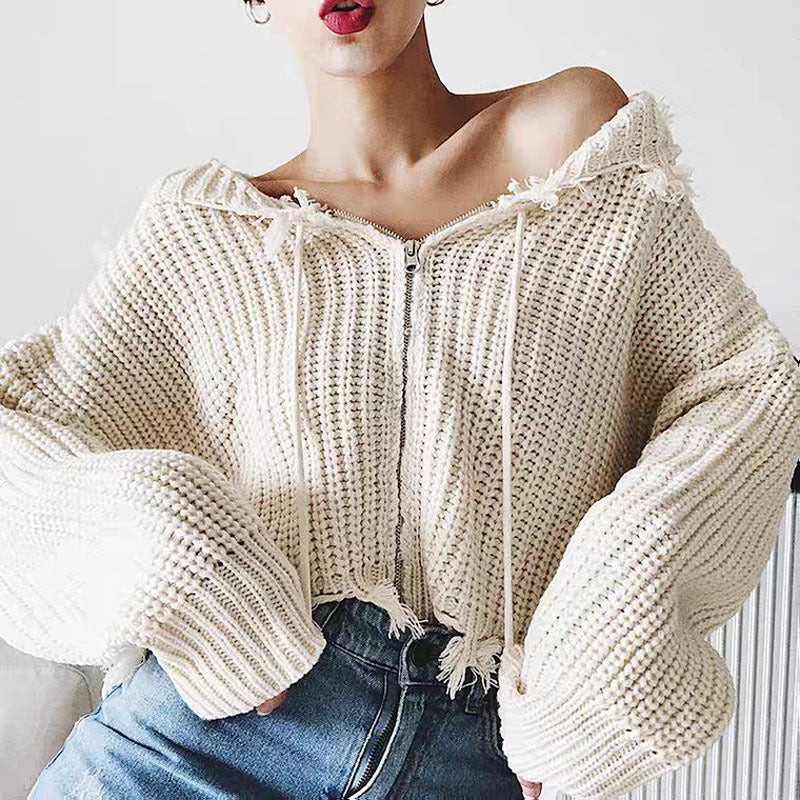 Pull Oversize Épaules Dénudées Maille Fluffy