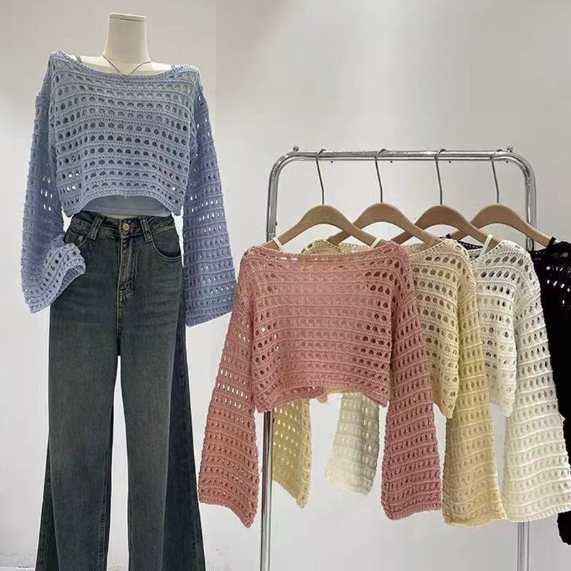 Pull court en maille ajourée tendance