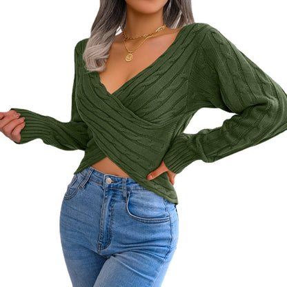 Pull Oversize Encolure Croisée V Wrap Maille