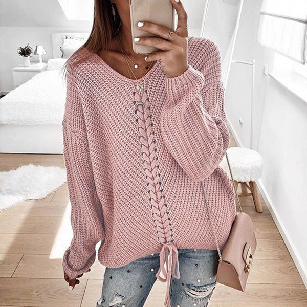 Pull en Maille avec Lacet Décolleté V