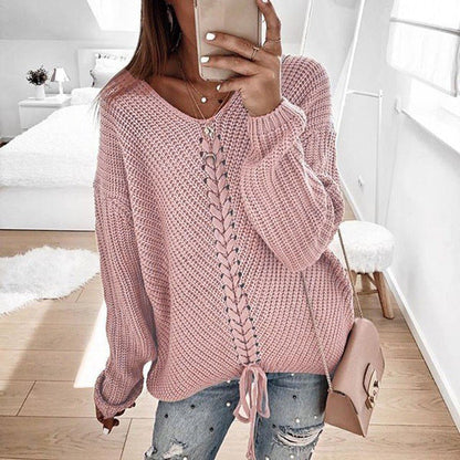 Pull en Maille avec Lacet Décolleté V
