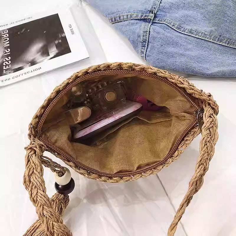 Sac Tressé Ajouré Poignée Courte Bandoulière