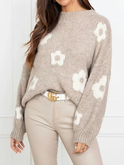 Pull Col Roulé Floral Oversize