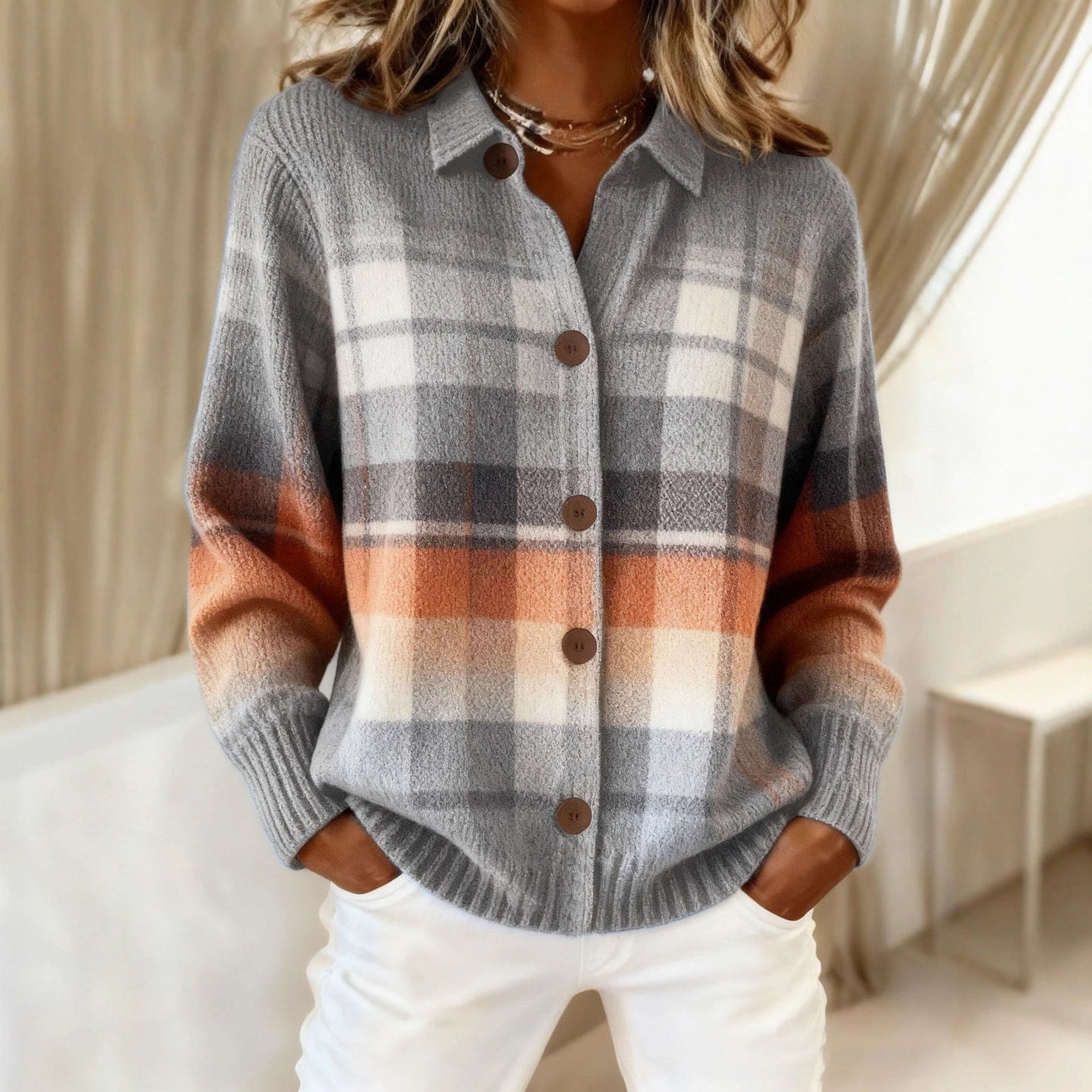 Chemise à carreaux col chemise – Style casual chaud pour la mi-saison