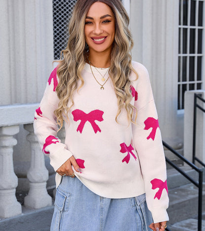 Sweater Bow Print Roundneck