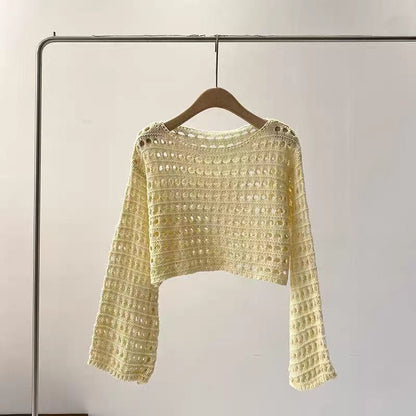 Pull court en maille ajourée tendance